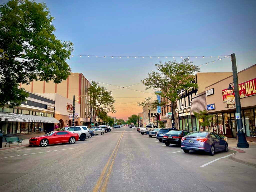 Street-level view of downtown Cheyenne, Wyoming, the state capital and Laramie County seat