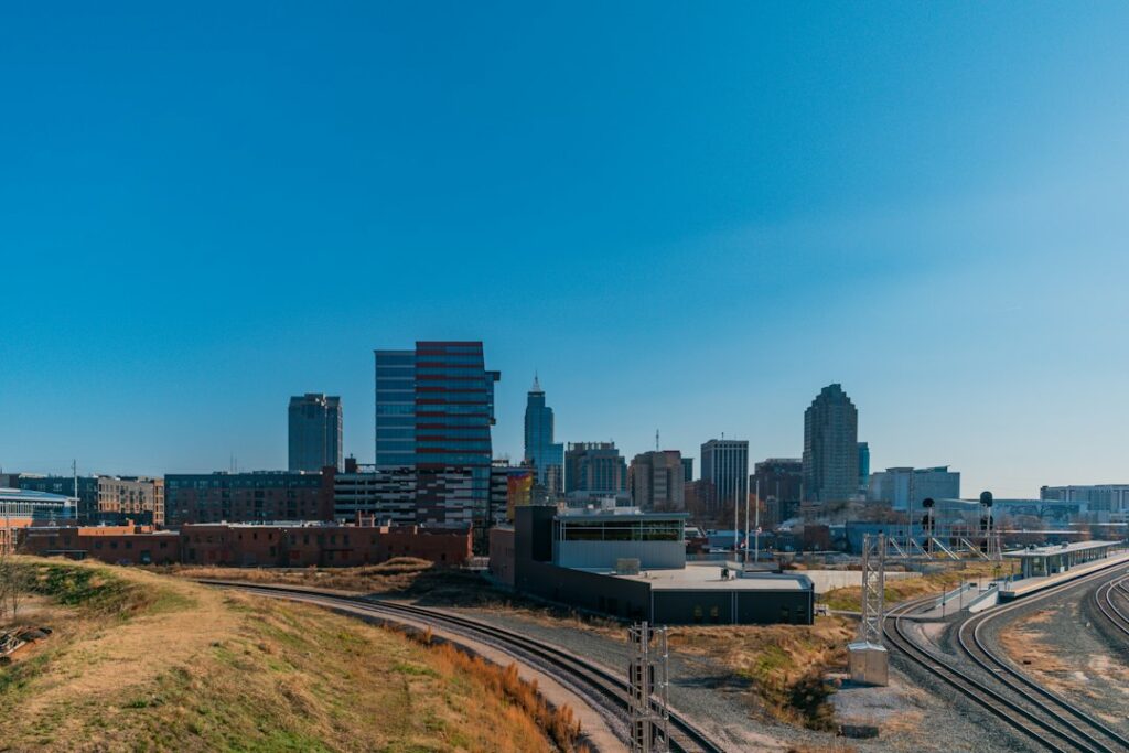 Downtown Raleigh, North Carolina skyline seen from the Boylan Avenue Bridge
