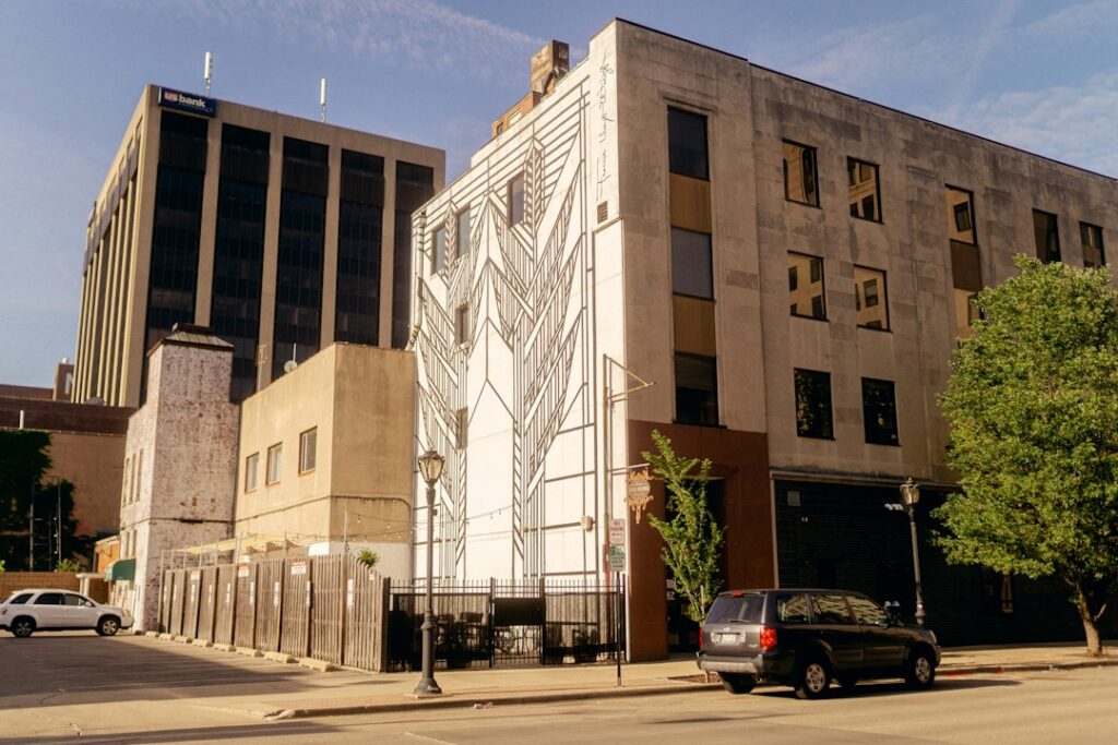 Decorative facade of a historic building in downtown Springfield, Illinois