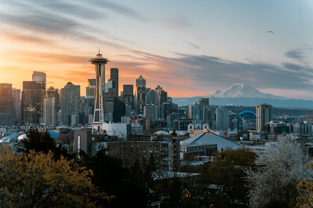 Seattle skyline from Kerry Park on Queen Anne Hill, with downtown towers and Space Needle